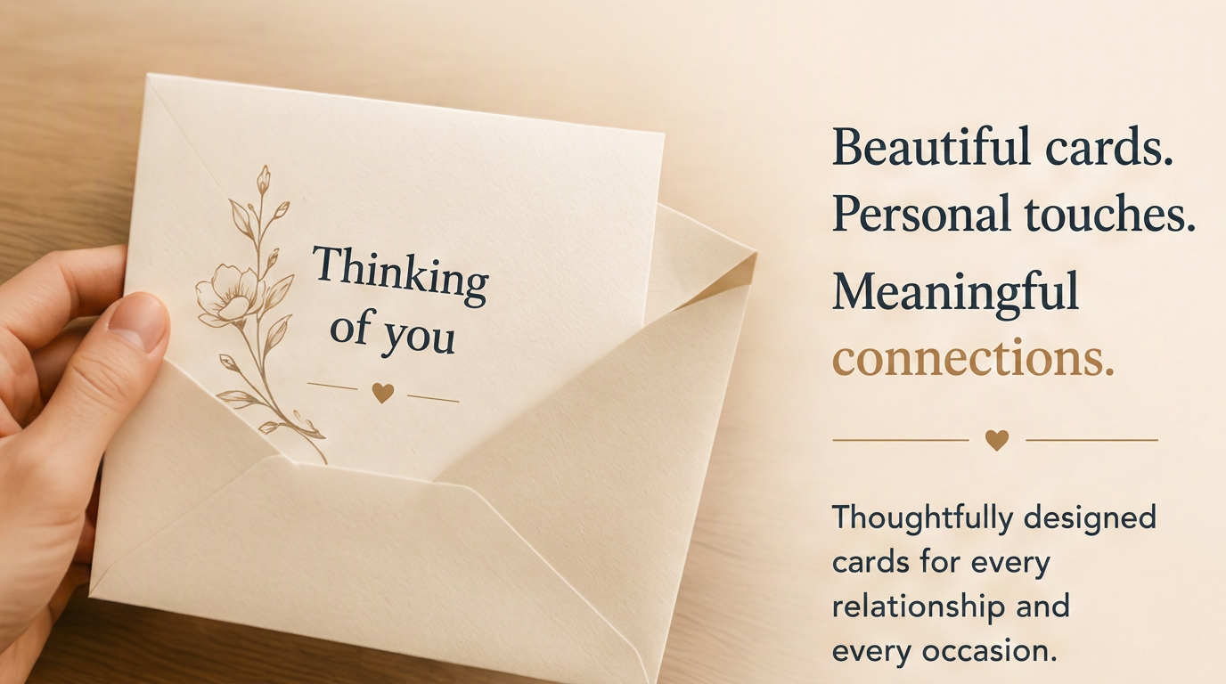 A hand holding a Thinking of you Life Card and envelope